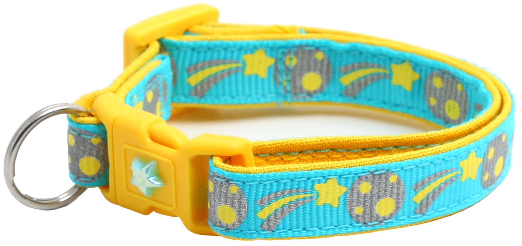 Shooting Stars Reflective Cat Collar showcasing reflective elements and reinforced cotton material, designed for safety and style.